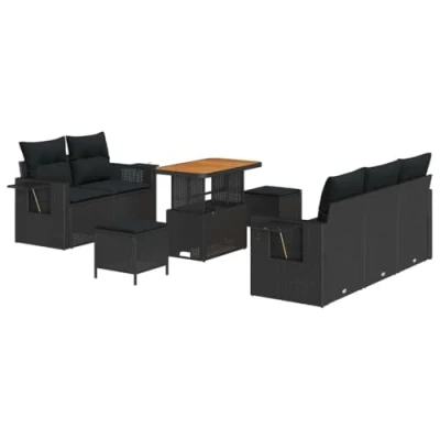 Afbeelding van vidaXL 8 delig tuinsofa set met kussens zwart poly rattan en acacia
