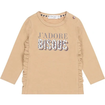 Afbeelding van Dirkje Meisjes Longsleeve Tshirt Bisous Beige 62