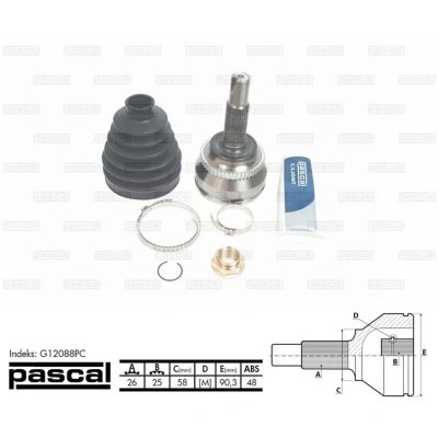 Afbeelding van Homokineet reparatie set, aandrijfas PASCAL G12088PC