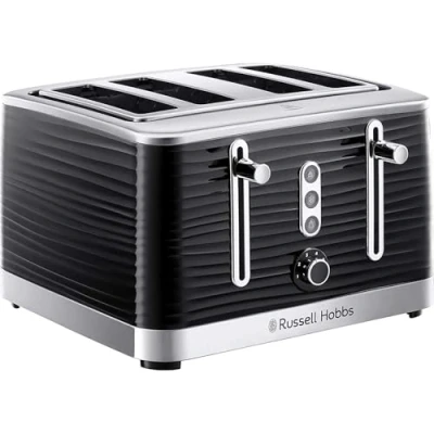 Afbeelding van Russell Hobbs Inspire 4 Slice Broodrooster (Extra brede sleuven, High Lift functie, 6 Browning niveaus, Frozen/Annuleren/Opwarmfunctie met blauwe LED verlichting, 1800W, zwart getextureerde hoogglans)