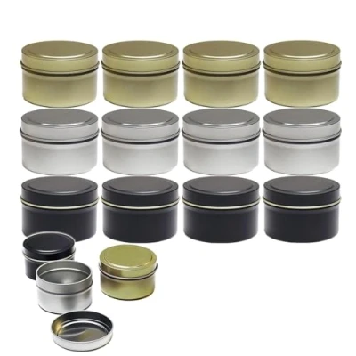 Afbeelding van LNGJIN Kaarsenblikjes van metaal, 12 stuks 55 ml mini kaarsenblikjes, herbruikbare kaarsblikjes, ronde kaarsglazen, lege metalen blikjes met deksel voor doe het zelf kaarsen, snoep, feest, specerijen