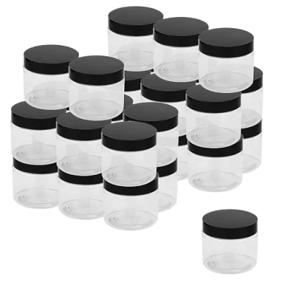 Afbeelding van MUKCHAP 30 stuks doorzichtige plastic potten van 150 ml met deksels, ronde lege voorraadpotten, container brede opening voor specerijen, zoet, jam, moer