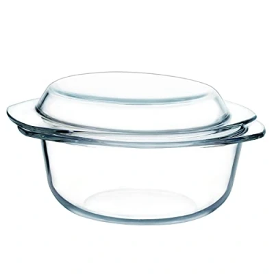 Afbeelding van glazen braadpan met deksel, 1,5 l (17 cm) ronde ovenbestendig, hoge weerstand, deksel en handgrepen (M L)