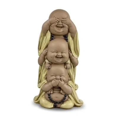 Afbeelding van Zen&#039;Light Statue 3 lachende Boeddha&#039;s niets zien horen zeggen Baby Boeddha symbolisch ensemble vredige en vrolijke stemming Zen decoratie H 18 cm
