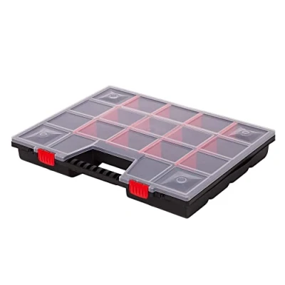 Afbeelding van Mivos Assortimentsdoos 20 inch met transparant deksel, sorteerdoos, kleine onderdelen, schroefdoos 18 vakken voor opslag, opbergdoos 490 x 390 65 mm, accessoiredoos
