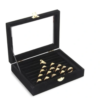 Afbeelding van Fliex Sieraden display Ringen manchetknopen doos Zwart Glas