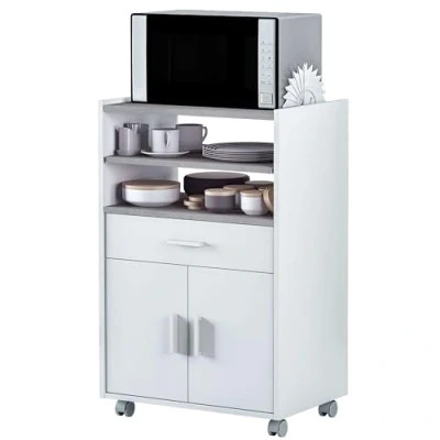Afbeelding van Extra kast voor magnetron, keukentafel met een lade en twee deuren, wit cementkleur, afmetingen: 92 cm (hoogte) x 59 (breedte) 40 (diepte)