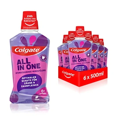Afbeelding van Colgate Mondspoeling All In one, 6 x 500 ml, voor onmiddellijke en langdurige frisheid bescherming van cariës, antibacteriële mond tandreiniging zonder alcohol, optimale