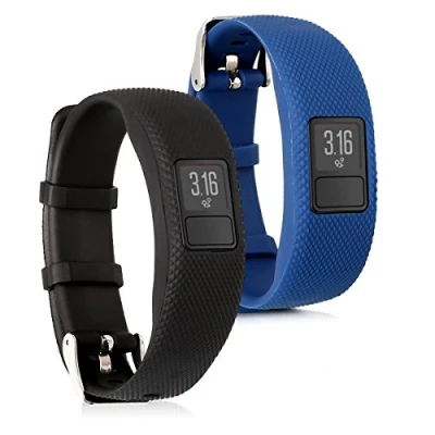 Afbeelding van kwmobile 2x horlogebandjes geschikt voor Garmin Vivofit 4 bandje Smartwatch bandjes van TPU Activity tracker horloge band in zwart / donkerblauw