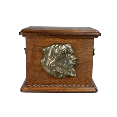 Afbeelding van Art Dog Urn voor hondenas Handgemaakt gedenkteken met reliëf, gepersonaliseerde gravure en koudgegoten bronzen buste 8,3x11,4x8,7 Rottweiler