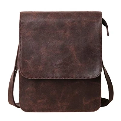 Afbeelding van Leathario Heren echt leer schoudertas hengseltas messenger bag retro vrije tijd (bruin1), bruin 1, Small, Retro, Vintage