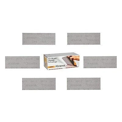 Afbeelding van Mirka Abranet Net Schuurstrips 70 x 198 mm klittenband / Mix pack 5 stuks van elke korrel 80, 120, 180, 240, 320, 400 30 voor het schuren hout, vulmiddel, vernis, kunststof