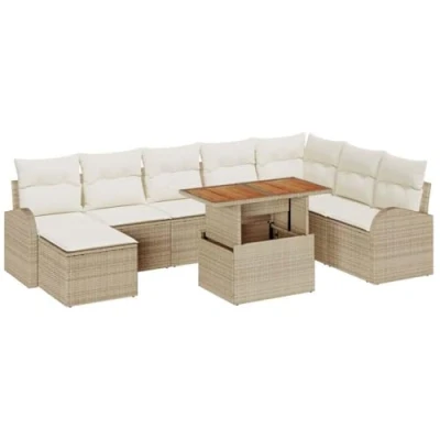 Afbeelding van vidaXL 9 delige tuinset met kussens in beige poly rattan