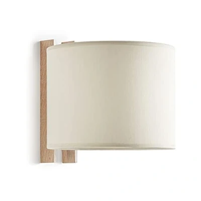 Afbeelding van EXO Lighting Wandlamp WOOD beuken wit lampenkap lamphouder E27 binnen IP20 Ideaal voor woon en hotelkamers.