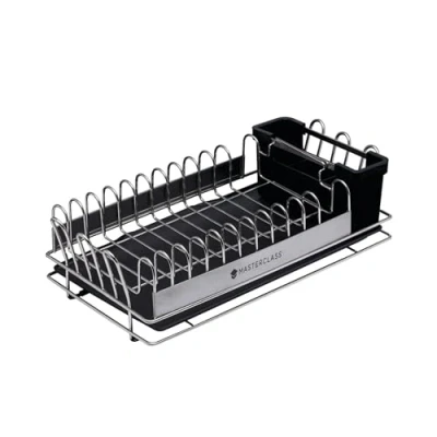 Afbeelding van MasterClass Afdruiprek met verwijderbare Lekbak en bestekbak, voor de keuken Roestvrijstalen 41 x 22 12,5 centimeter Zwart Zilver