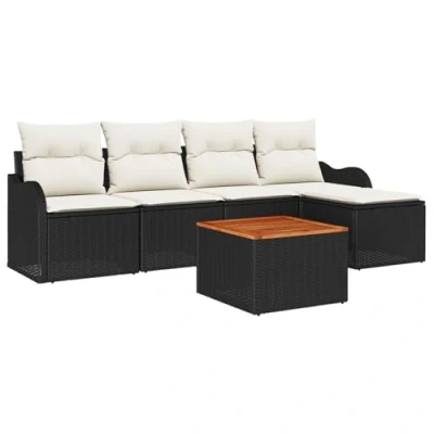 Afbeelding van vidaXL 6 Stuks Tuin Sofa Set met Kussens Zwart Poly Rattan Acacia, 2 Zits