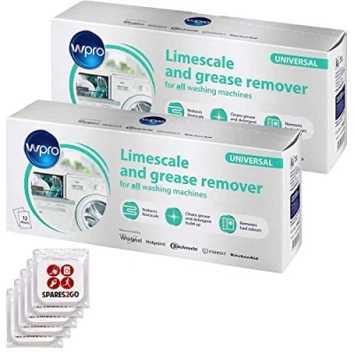 Afbeelding van WPRO Wasmachine &amp; Vaatwasser Ontkalker Kalk Wasmiddel Remover (24 x 50 g Sachets + 5 Waskast Verfrissers)