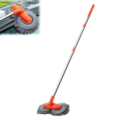 Afbeelding van Vulaop Autowasborstel, dubbele kop, wasborstel met telescoopsteel, multifunctionele microvezel, chenille, 360 graden draaibaar, voor auto, camper, trucks, caravans (wasborstel)