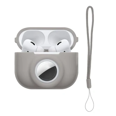 Afbeelding van kwmobile oordopjes case geschikt voor Apple Airpods Pro 2 hoesje Oortjes cover met AirTag houder in ear koptelefoon hoes Silicone grijs
