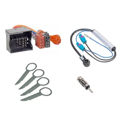 Afbeelding van Audioproject A359 radio adapter set auto Quadlock ISO + antenne dubbele fakkra op DIN ontgrendelingsbeugel compatibel met VW Audi Skoda Seat Golf Polo A3 A4 Tuner Diversity