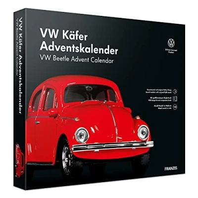 Afbeelding van Franzis 55255 VW Kever Adventskalender rood, metalen modelbouwset, schaal 1:43, incl. geluidsmodule en 52 pagina&#039;s boekje