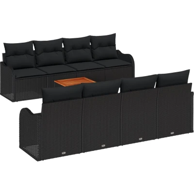 Afbeelding van vidaXL 9 delige tuinbank set met kussens Zwart Poly Rattan Acacia