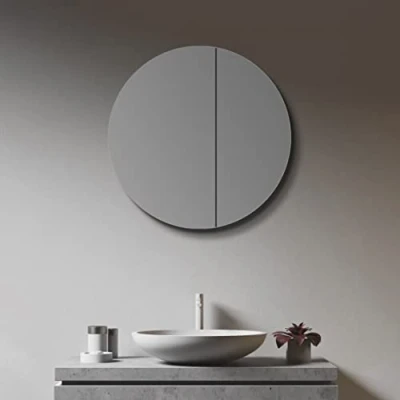 Afbeelding van Talos spiegelkast badkamer rond Ø 60 cm met hoogwaardig aluminium frame twee glazen legplanken
