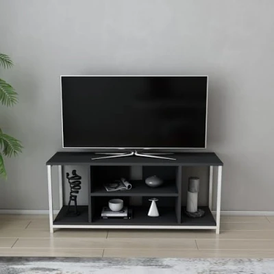 Afbeelding van Awzil TV meubel L120cm Wit metaal en antraciet hout Menzzo