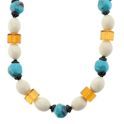 Afbeelding van Behave Korte ketting met ronde turquoise en bruine kralen