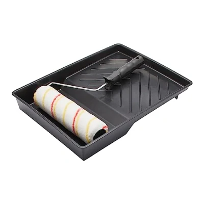 Afbeelding van Fit For The Job 3 verfrollers 225 mm voor verven met emulsieverf op muren en plafonds vachtroller gemiddelde poollengte gladde semi oppervlakken, frame bak
