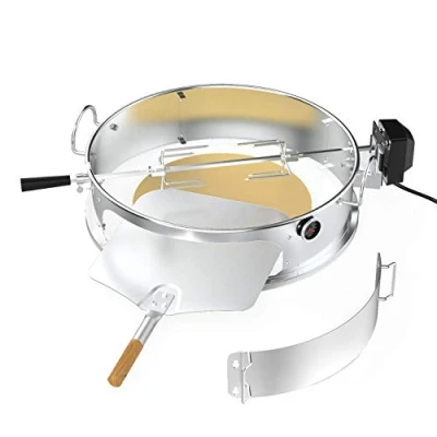 Afbeelding van Onlyfire RVS PizzaRing Set met draaispies, Multifunctionele Pizza inzet Rotisserie kit pizzaschep, pizzasteen en thermometer voor 57cm kogelgrill, houtskool grill