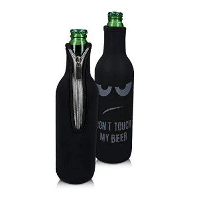 Afbeelding van kwmobile 2x flessenkoeler Koeltas van neopreen voor flessen geschikt 330 500ml fles flesjes bier en frisdrank In wit / zwart Don&#039;t Touch my Beer design