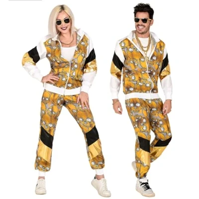 Afbeelding van WIDMANN ZWART/GOUDEN SKULLS SHELL SUIT (jas, broek) (L)