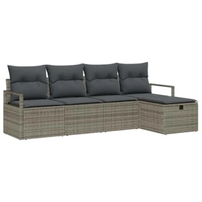 Afbeelding van vidaXL 5 delige tuinsalonset met kussens Grijze Poly Rattan