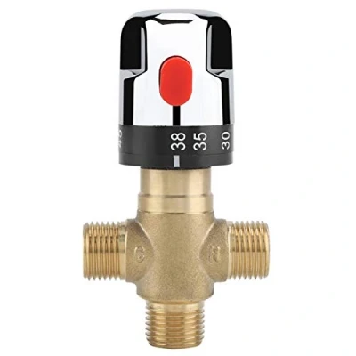 Afbeelding van Thermostatisch mengventiel, 3 weg G1/2 messing, instelbaar hittebestendig thermostaatventiel, 38 C, thermomisch watertemperatuurventiel voor wastafel, bidet douche
