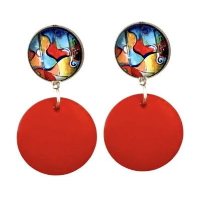 Afbeelding van Clip oorbellen Rivka rood hout geen gaatje Charme Bijoux