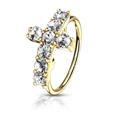 Afbeelding van Piercing centraal kruis gemmed gold plated