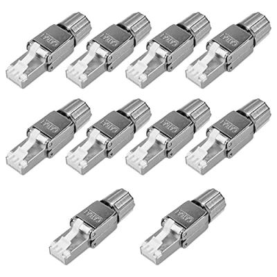 Afbeelding van kwmobile 10x RJ45 stekker Set van 10 Cat6A netwerkstekkers Voor het aansluiten netwerkkabels Afgeschermd Gereedschapsloos
