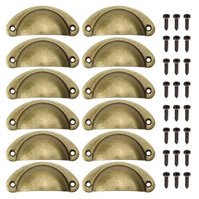 Afbeelding van 12 stuks vintage shell cup trekgrepen, retro metalen halve maan kast knop voor keuken meubels deur lade knoppen kast, antiek messing goud