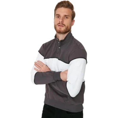 Afbeelding van Trendyol Heren Staande kraag Colorblock Regular Sweater, Grijs, M, M