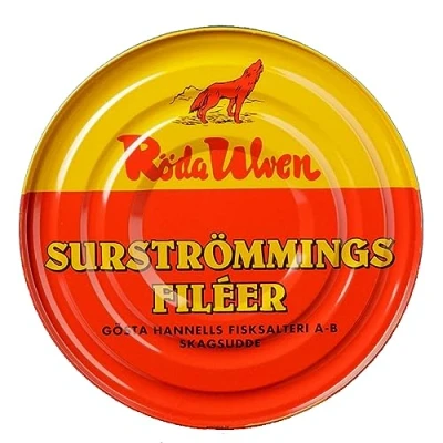 Afbeelding van Surströmming FILET GEKOELDE VERZENDING Zweedse specialiteit Röda Ulven 300g/400g Blik (gefermenteerde haringfilets) Uitdaging Vis uit Zweden