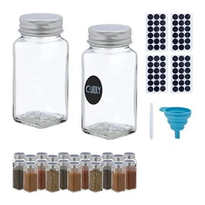 Afbeelding van Relaxdays kruidenpotjes glas 24 stuks kruidenstrooiers 120 ml etiketten strooideksel