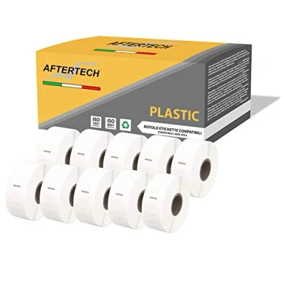 Afbeelding van Aftertech 10 x 11352P 25 54 mm rollen waterdichte kunststof etiketten compatibel (500 etiketten/rol = 5000 totaal) voor Dymo LabelWriter 11352PLA
