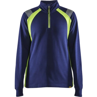 Afbeelding van Blaklader Dames sweatshirt halve rits Visible 3403 1158 Marine/High Vis Geel XXL