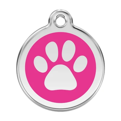 Afbeelding van Paw Print Hot Pink roestvrijstalen hondenpenning large/groot dia. 3,8 cm RedDingo