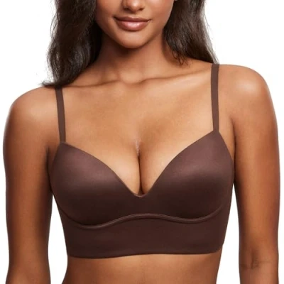 Afbeelding van DOBREVA BH Vrouwen Zonder Riemen Push Up T Shirt Bras Gewatteerde Bustier Zachte Naadloze Hazelnoot 90D