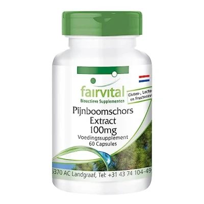 Afbeelding van Fairvital Pijnboomschors extract capsules 100mg VEGAN HOOG GEDOSEERD 60 pijnboomschorsextract gestandaardiseerd op 95% proanthocyanidine