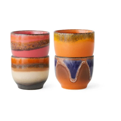 Afbeelding van HKliving 70&#039;s Java koffiekopje 25 cl set van 4 Oranje