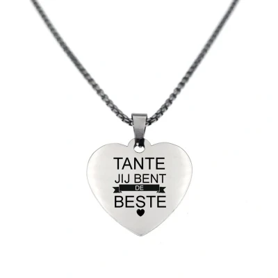 Afbeelding van Ketting RVS Hart Zilver Tante Jij Bent De Beste