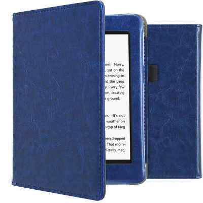 Afbeelding van Amazon Kindle Paperwhite 4 Hoes: iMoshion Vegan Leather Bookcase Donkerblauw Kunstleder E Reader Hoezen